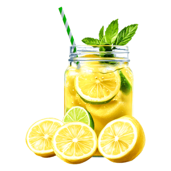 Refreshing Lemonade in Jar with Striped Straw and Fresh Mint Leaves png