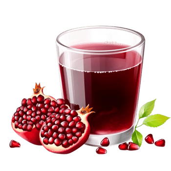 Refreshing Pomegranate Juice in Glass with Fresh Fruit and Leaves png