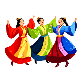 Colorful Traditional Dance Illustration with Joyful Women in Costumes png