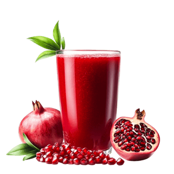 Fresh Pomegranate Juice in Glass with Whole Fruit and Seeds png