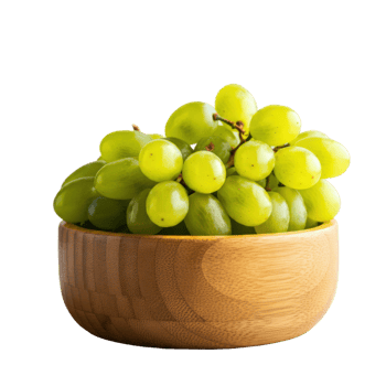Juicy Green Grapes Piling Over in a Wooden Bowl png
