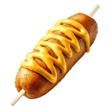 Delicious Corn Dog with Mustard Sauce Drizzling on png