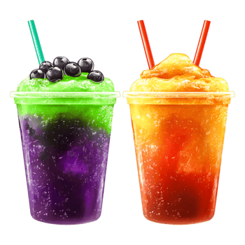 Refreshing Colorful Frozen Beverages with Toppings for Summer png