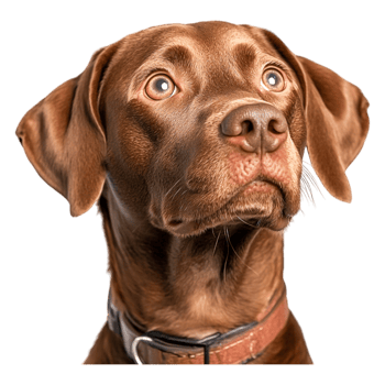 Focused brown dog with expressive eyes looking upwards png