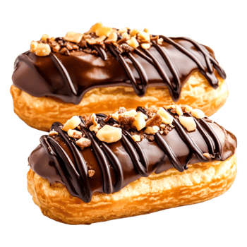 Delicious Chocolate Eclairs with Nuts and Drizzle on Top png