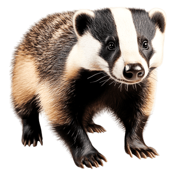 closeup of a playful badger with striking black and white markings png