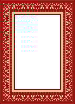 gold with red square Turkish national ornament. Ottoman border, frame. Ethnic floral rectangle, Seljuk Turks pattern. Decoration of the Sultan's palaces. vector