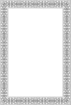 square European black outline ornament. Rectangular pattern, circle, ring of the Middle Ages. Revival border. Decorations of palaces and churches. vector