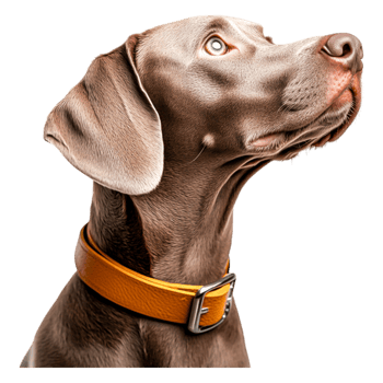 Brown Dog with Collar Looking Up in Soft Lighting png