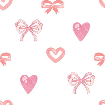 Watercolor Cute seamless pattern with pink hearts and bows. Retro background in a romantic girly style. Perfect kawaii design for a nursery or children room wallpaper. png