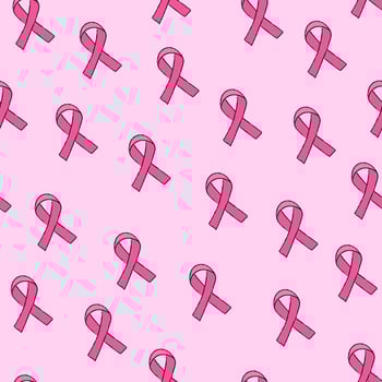 Cute seamless pattern with pink ribbon for breast cancer awareness. Hand drawn illustration. Doodle style. Suitable for background, fabric design, wallpaper, packaging. vector