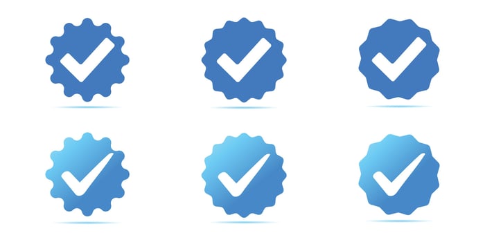 Verification blue approved check mark badges on white background. vector