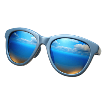 Stylish sunglasses reflecting a seascape 3d render isolated on transparent png