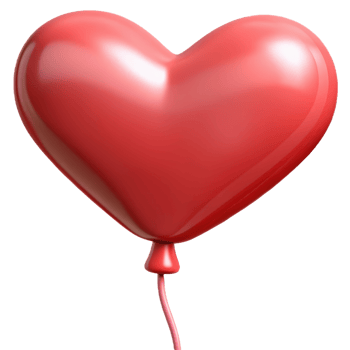 Red heart-shaped balloon 3d render isolated on transparent png