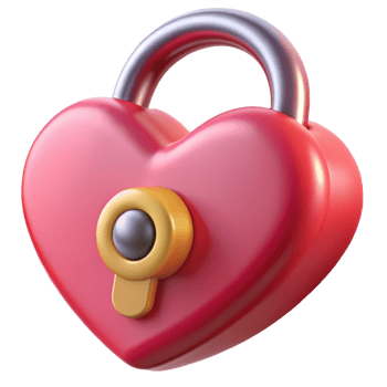Heart-shaped padlock with gold keyhole 3d render isolated on transparent png