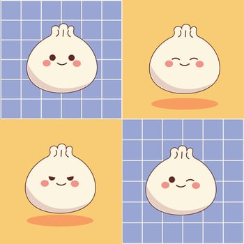 Set of cartoon traditional chinese dumpling. Collection of cute dumpling in kawaii style. vector