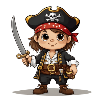 Cute cartoon pirate character with sword and hat png