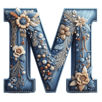 Denim Floral Letter M Typography Art png