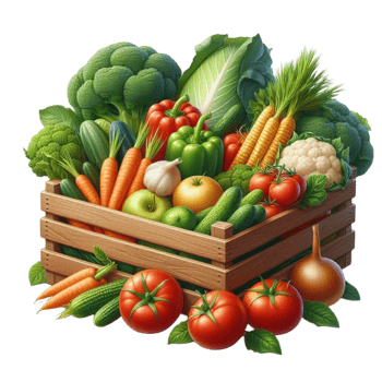 Wooden Basket Filled with Fresh Vegetables png