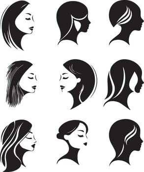set of women faces logos black and white vector