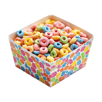 a box of cereal with colorful cereal in it png