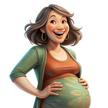 Joyful pregnant lady standing with glowing confidence png