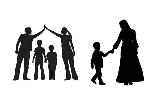 Family Silhouette Illustration with Parents and Children Holding Hands. vector