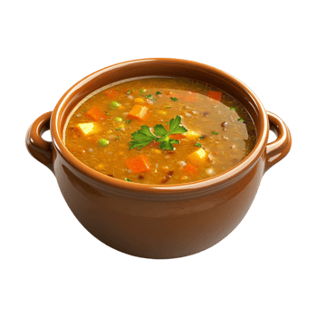 soup in brown bowl on transparent background png