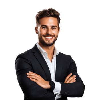 man in a suit is smiling and standing png