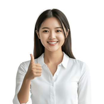 asian woman showing thumbs up on transparent background png