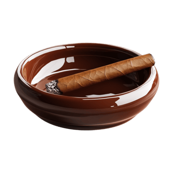 a brown ceramic ashtray with a cigar in it png