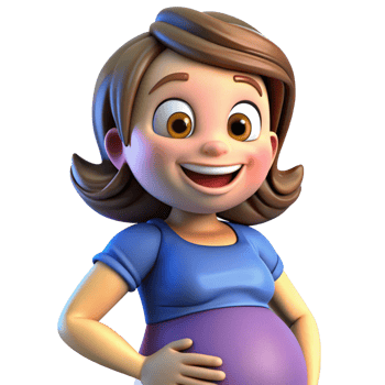 Excited mother-to-be touching her round belly png