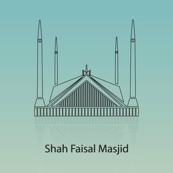 Faisal mosque in black oultine color art, faisal masjid vector