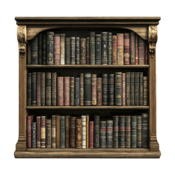 an old book shelf with books on it png