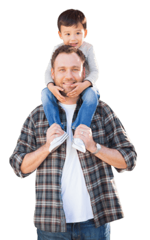 Mixed Race Father and Son Riding Piggyback Isolated on a Transparent Background. png