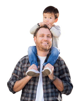 Affectionate Mixed Race Father and Son Riding Piggyback Isolated on a Transparent Background. png