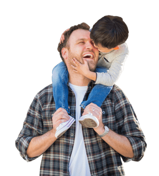 Laughing Mixed Race Father and Son Riding Piggyback Isolated on a Transparent Background. png