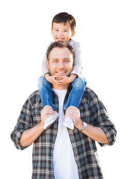 Mixed Race Father and Son Riding Piggyback Isolated on a Transparent Background. Transparent png