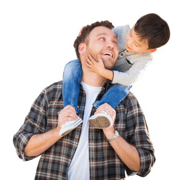 Happy Mixed Race Father and Son Riding Piggyback Isolated on a Transparent Background png