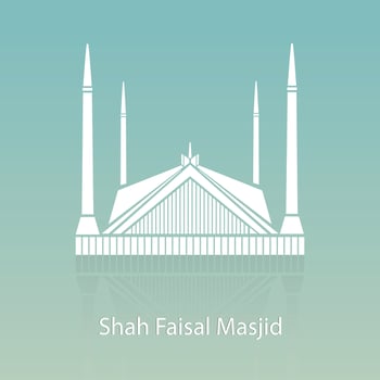 Shah faisal masjid, faisal mosque in whitw oultine color art, vector