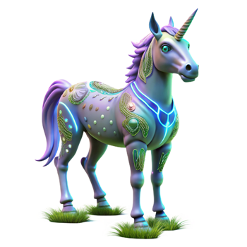 Ornate Unicorn in a Field of Grass A 3D Render of a Mythical Creature png