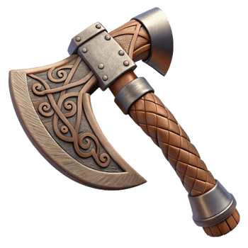 Ornate Bronze Axe with Intricate Celtic Knotwork Design png