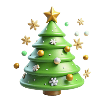 3D Render of Festive Christmas Tree with Ornaments png