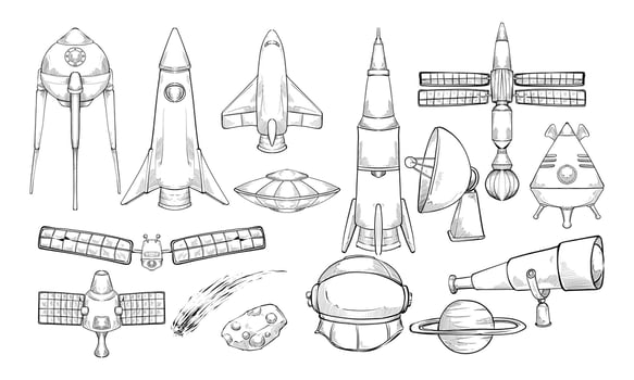space astronomy object handdrawn collection vector