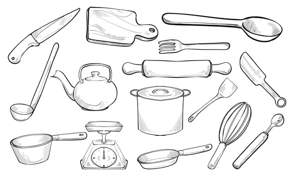 house kitchenware handdrawn collection vector