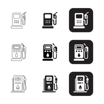 Set of Simple Black and White Gas Pump Icons vector