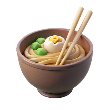 3D Render of Noodles in a Bowl with Chopsticks, Peas, and Egg png