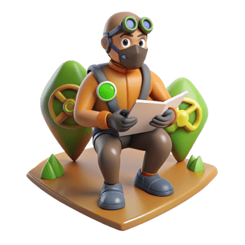 3D Render of a Pilot Reading a Manual png
