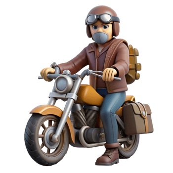 3D Render of a Motorcyclist on a Vintage Motorcycle png