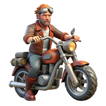 Cartoon Motorcyclist on Classic Motorcycle png